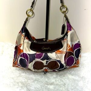 COACH Brown Leather SwingPack Handbag purse shoulder bag Ashley Scarf signature